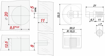 Эксцентрик 6,3х11 в пластиковом корпусе цвет серый и дюбель фото в интернет-магазине МКФ