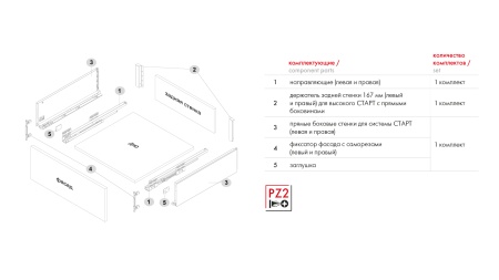 Комплект ящика СТАРТ SOFT 167*450 с прямыми боковинами, серый (вывод) фото в интернет-магазине МКФ