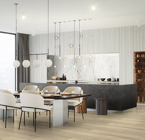 Кухня-столовая в светлых тонах