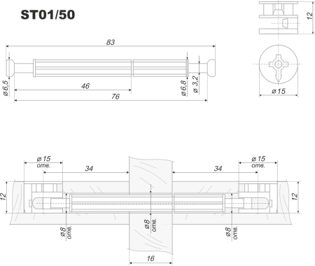 Эксцентрик 15х12 (2шт)+ дюбель двухсторонний с рез.6,3х13мм (для плит 16мм)(вывод) фото в интернет-магазине МКФ